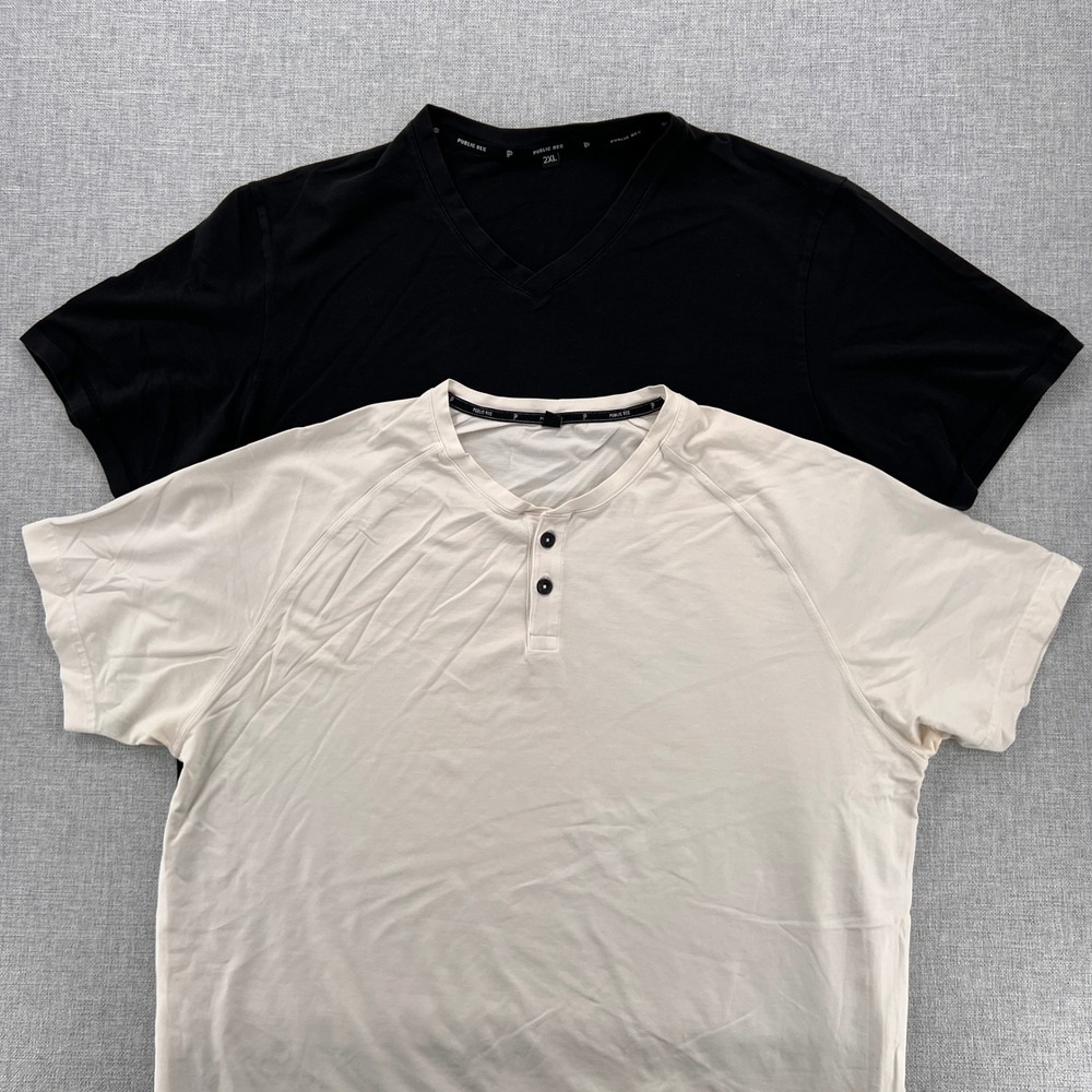 Public Rec V Neck Tee & Henley Shirt Lot Men XXL Black White Stretch Casual